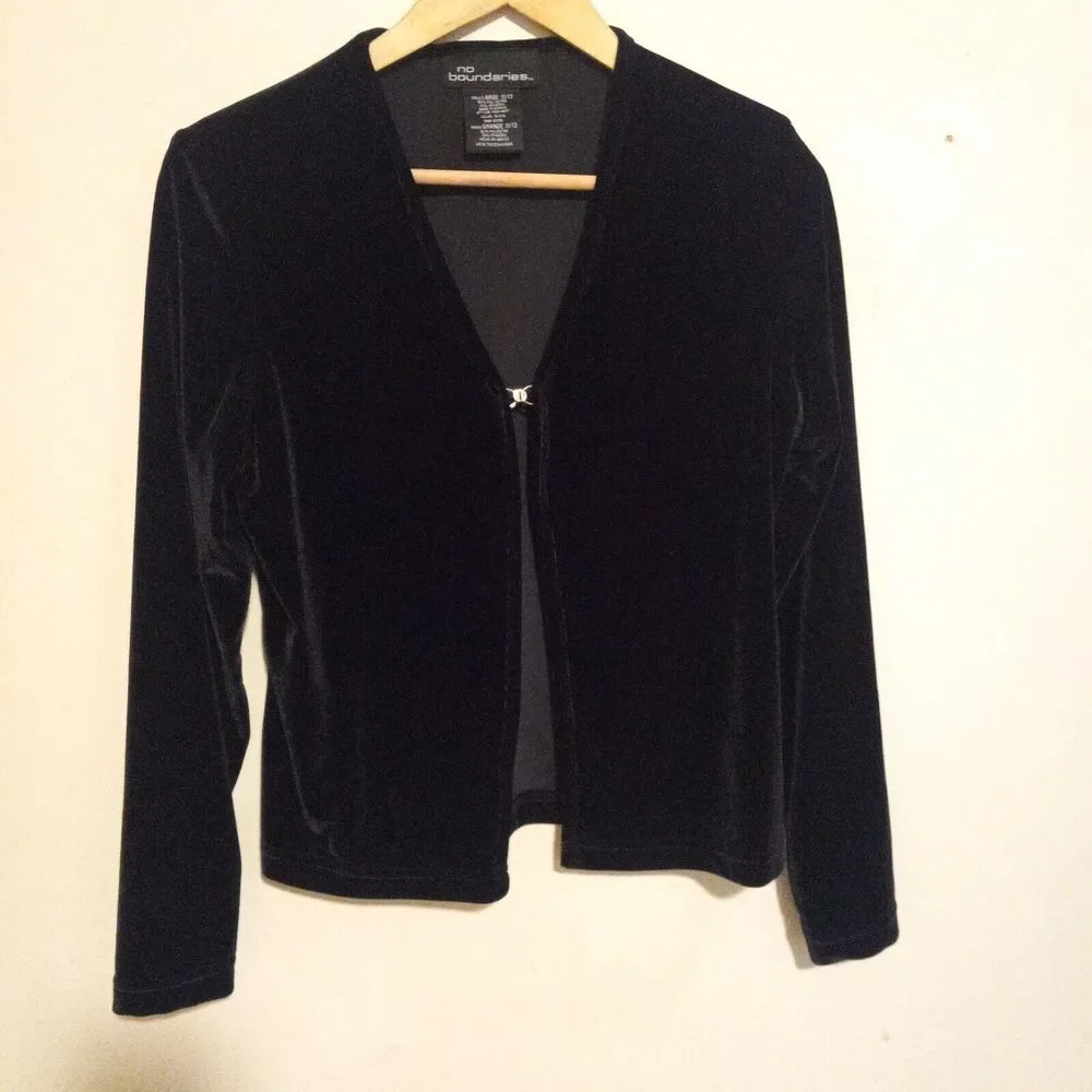 Vtg No Boundaries Velvet Cardigan-Size 11/13-Lined-Witchy-Y2K-Single Clasp-Goth